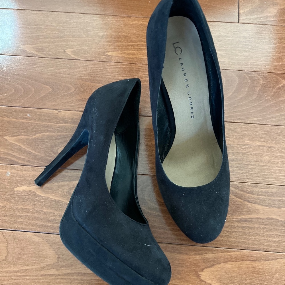Lauren Conrad black suede heels, size 8.5